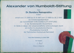 Alexander von Humboldt-Stiftung fellowship certificate